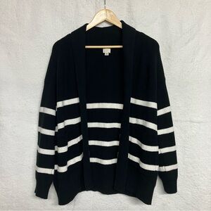 A New Day Black Knit Cardigan with White Stripes M
